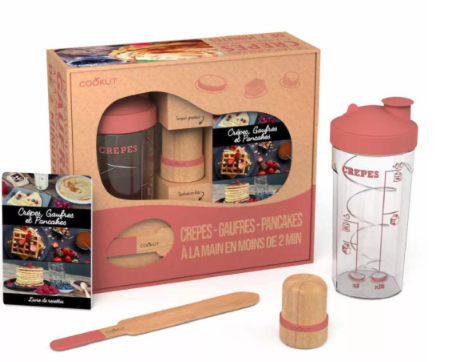 COOKUT- Miam Factory ROSE - Coffret shaker à crêpes, pancakes, gaufres