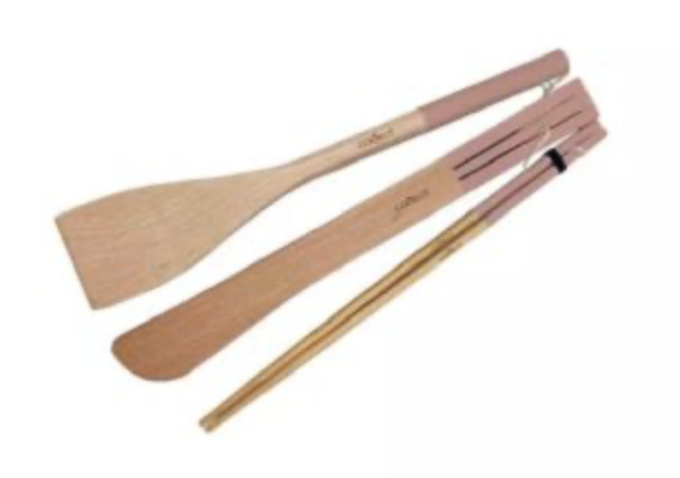 COOKUT - Set Spatule, pince et baguette en bois - Rose